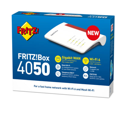AVM FRITZ!Box 4050 – Wi-Fi 6 Dual-Band Router | 3.000 Mbit/s, Mesh, DECT, Medienserver, VPN, VOIP
